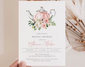 Bridal Shower Tea Party Invitation Template, Printable Bridal Tea Shower Invite, Bridal Brunch, Editable Text, INSTANT DOWNLOAD #085C-327BS