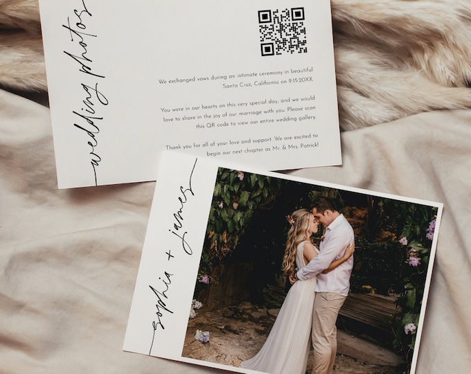 Wedding Photos QR Code Card, Elopement Announcement, Wedding Photo Gallery QR Code Card, Editable Template, TEMPLETT, 5x7 #0032-101WPQR