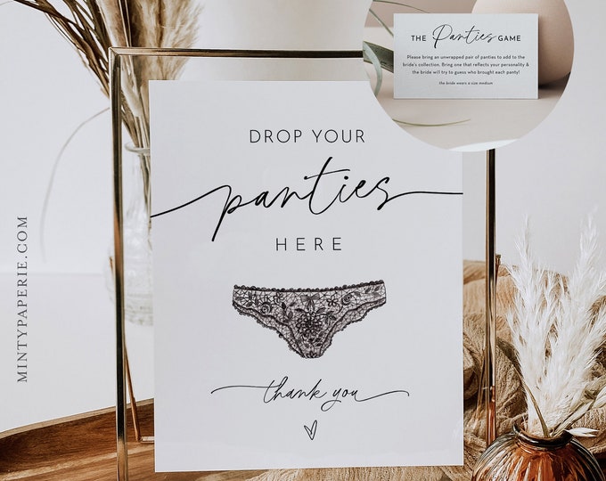 Drop Your Panties Sign and Insert, Panty Game, Lingerie Shower, Bridal Shower, Bachelorette Party, Editable Template, Templett #0032-82S