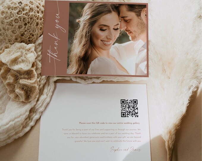 Wedding Photo Thank You, Bohemian Wedding Photos QR code, Terracotta, Editable Text / Photo, Instant, Templett, Flat Card, 5x7 #0034T-212TYC