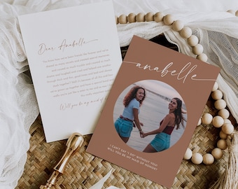 Boho Photo Bridesmaid Proposal Card, Printable Will You Be My Bridesmaid, Maid of Honor, Terracotta, Editable, Instant Download 0034T-115BMB