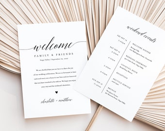 Welcome Letter and Itinerary, Wedding Schedule of Events, Agenda, Printable Welcome Bag Note, 100% Editable, Instant Download #034-107WB