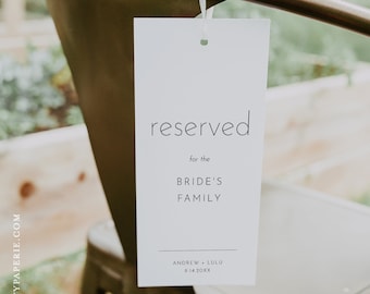 Reserved Seating Tag, Wedding Reserved Chair / Row Card, Modern Minimalist, Editable Template, INSTANT DOWNLOAD, Templett #094-107RS