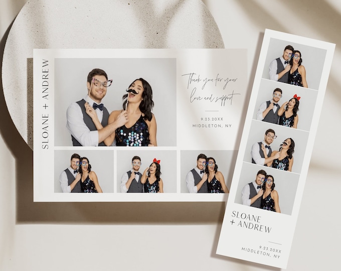 Photo Booth Strip Template, Minimalist Wedding Photo Booth Overlay, Photo Booth Frame, 100% Editable Text, Templett, 2x6, 4x6 #0026B-103PBC