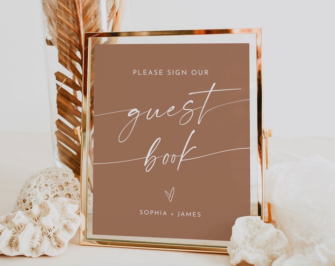 Wedding Guest Book Sign, Editable Template, Printable Guestbook, Boho, Terracotta, Tabletop Sign, Instant Download, Templett #0034T-01S