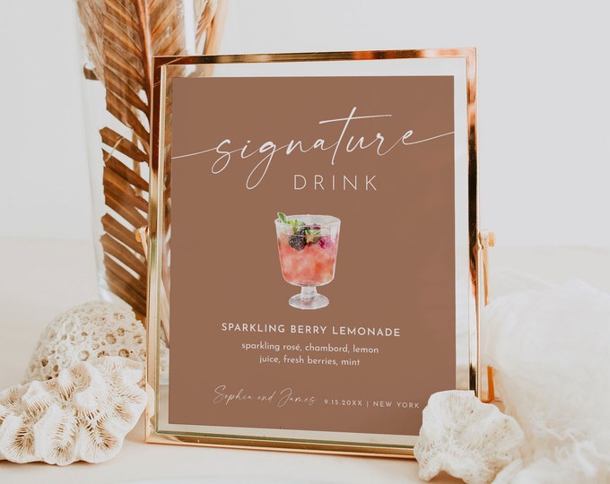 Signature Drink Sign, Cocktails, Wine, Beer, Boho Terracotta Signature Bar Menu, Alcohol, 200+ Drinks, Editable, Instant, Templett 0034T-09S