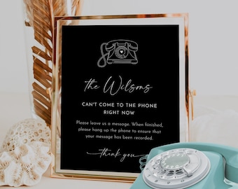 Audio Guest Book Sign, Telephone Guestbook, Leave a Message Phone, Classic Black Wedding, Editable Template, Templett, 8x10 #0034B-13S
