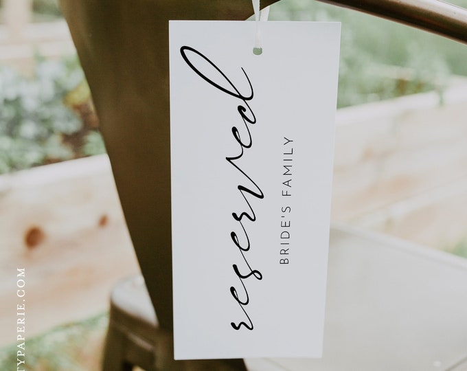 Reserved Seating Tag, Wedding Reserved Chair / Row Card, Modern Minimalist, Editable Template, Instant Download, Templett, 8x4 #0023-108RS