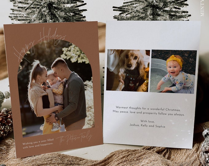 Photo Holiday Card Template, Editable Text, Add Your Photo, Change Color, Arch Family Christmas Card, Instant Download, Templett  #123HP