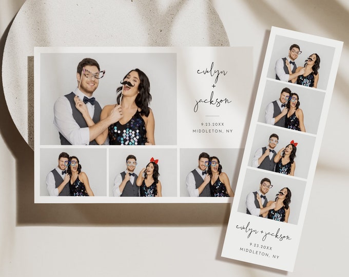 Photo Booth Strip Template, Minimalist Wedding Photo Booth Overlay, Photo Booth Frame, 100% Editable Text, Templett, 2x6, 4x6 #0031-102PBC