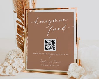 Honeymoon Fund Sign, Venmo Honeymoon Wish, Wedding Cash Gift, Boho Terracotta, Editable Template, Instant Download, Templett 8x10 #0034T-07S