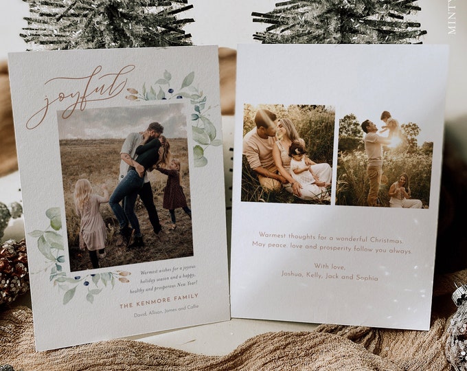 Photo Holiday Card Template, DIY Family Christmas Card, 100% Editable Text, Add Your Own Photo, Instant Download, Templett, 5x7 #011-108HP