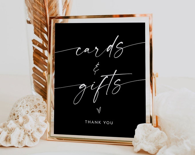 Modern Cards and Gifts Sign, Classic Black Wedding Gift Sign, Editable Template, Tabletop Decor, Instant Download, Templett 8x10 #0034B-03S