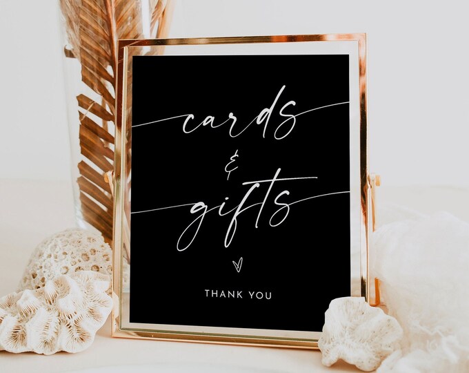 Modern Cards and Gifts Sign, Classic Black Wedding Gift Sign, Editable Template, Tabletop Decor, Instant Download, Templett 8x10 #0034B-03S