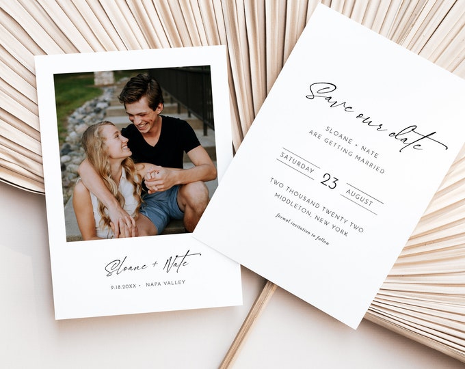Photo Save the Date Template, 100% Editable, Modern Minimalist Wedding Date Card, Simple, Clean, Instant Download, Templett, 5x7 #0023-185SD