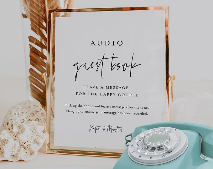 Audio Guest Book Sign, Telephone Guestbook, Leave a Message, Wedding Phone, Editable Template, Minimalist Sign, Instant, Templett #0009-83S