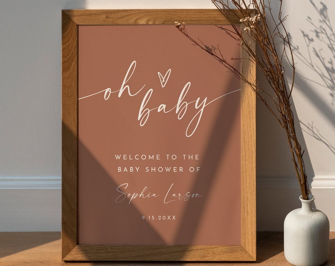Baby Shower Welcome Sign, Bohemian Baby Poster, Oh Baby, Gender Neutral, Editable Template, Instant, Templett, 18x24, 24x36 #0034T-330LS