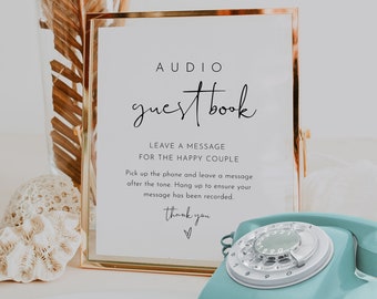 Audio Guest Book Sign, Telephone Guestbook, Leave a Message, Wedding Phone, Editable Template, Minimalist Sign, Instant, Templett #0031-43S