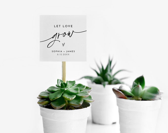 Let Love Grow Tag, Wedding Favor Tag, Bridal Shower Favor Tag, Baby Shower Tag, Editable Template, Succulent Plant Favor #0032-155SF