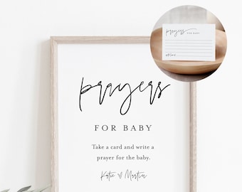 Prayers For Baby Sign and Card, Well Wishes for Baby, Minimalist, Editable, INSTANT DOWNLOAD, Templett, 8x10 Sign, 3.5x5 Card #0009-59S