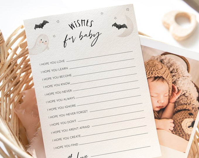 Halloween Wishes For Baby Card, Advice for Baby, Gender Neutral Baby Shower, Editable Template, Instant Download, Templett, 5x7 #066-369BASG