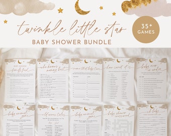 Twinkle Little Star Baby Shower Bundle, 38 Games, Editable, Gender Neutral, Advice, Trivia, Diaper Raffle, Mad Libs, Crossword #0036-BBGB