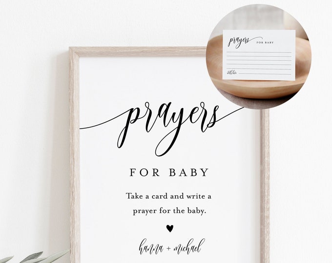 Prayers For Baby Sign and Card, Well Wishes for Baby, Minimalist, Editable, INSTANT DOWNLOAD, Templett, 8x10 Sign, 3.5x5 Card #008-33S