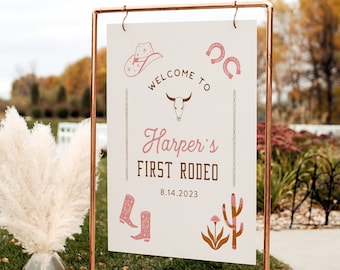 Western Birthday Welcome Sign, Rodeo Cowgirl 1st Birthday Poster, Editable Template, Instant Download, Templett, 18x24, 24x36 #0040-338LS