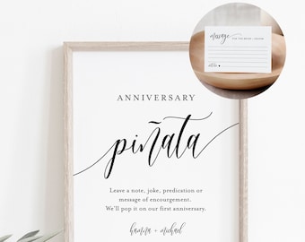 Anniversary Piñata Sign and Advice Card, Wedding Guestbook Alternative, Wedding Pinata Sign, Editable Template, Instant Download  #008-37S