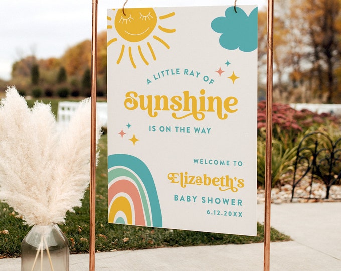 Baby Shower Welcome Sign, Editable Template, Little Ray of Sunshine, Gender Neutral, Instant Download, Templett 18x24, 24x36 #0049-360LS