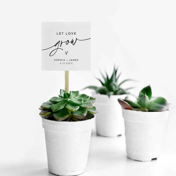 Let Love Grow Tag, Wedding Favor Tag, Bridal Shower Favor Tag, Baby Shower Tag, Editable Template, Succulent Plant Favor #0032-155SF