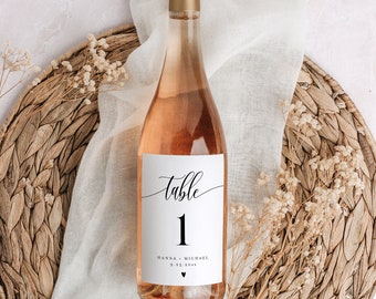 Wine Label Table Number, Printable Wedding Table Number for Wine Bottles, Minimal, Instant Download, Editable Template, Templett #008-101WTC