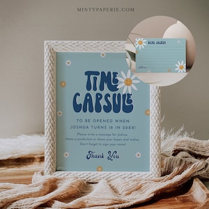 Groovy Baby Time Capsule Sign, Retro Boy Baby Shower, Tarjeta de deseos de bebé, Plantilla editable, Imprimible, Descarga instantánea, Templett #051-25BAG