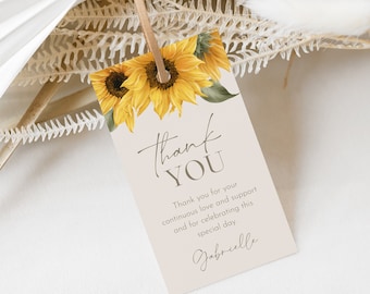 Sunflower Favor Tag Template, Summer Bridal Shower, Baby Shower, Wedding, Thank You Tag, Instant, Editable, Printable, Templett #047-245FT