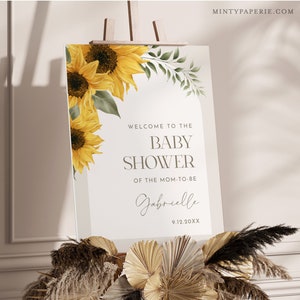 Sonnenblume Babyparty Willkommensschild, Sommer Baby Poster, geschlechtsneutral, bearbeitbare Vorlage, Instant, Templett, 18x24, 24x36 #047-331LS