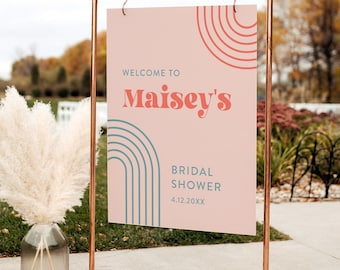 Retro Bridal Shower Welcome Sign, Baby Shower, Birthday Poster, Midcentury, Arch Lines, Editable Template, Templett 18x24, 24x36 #0051-355LS