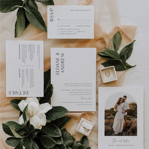 Minimal Wedding Invitation Set, Elegant, Modern, Simple, Traditional, Photo, 100% Editable Template, Invite, RSVP, Detail, Templett #0026B2
