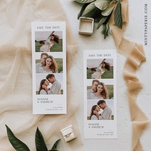 Fotostreifen Save the Date, Photo Booth Hochzeit Datum Karte, bearbeitbare Vorlage, minimalistisch, Sofort Download, 2.5x7 #0026B-204SD