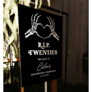 30th Birthday Party Welcome Sign, RIP Twenties, Skeleton, Gothic, Editable Template, Instant Download, Templett, 18x24, 24x36 #0045-349LS