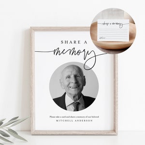Comparta un letrero y tarjeta de memoria, palabras funerarias de amor, memoria favorita, imprimible, descarga instantánea, 100% editable, Templett #0009-101FSM