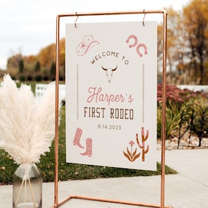 Western Birthday Welcome Sign, Rodeo Cowgirl 1st Birthday Poster, Modello modificabile, Download istantaneo, Templett, 18x24, 24x36 #0040-338LS