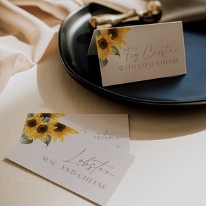 Sunflower Buffet Card Template, Food Label, Summer Wedding Buffet Printable, Instant Download, 100% Editable Text, Templett #047-115BC