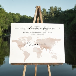 Travel Welcome Sign, World Map, Destination Wedding, Bridal Shower Poster, Instant Download, Editable Template, Templett #0039-344LS