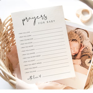 Gebete für Babykarte, Gute Wünsche für Baby, Minimalistische Babyparty, 100% bearbeitbare Vorlage, SOFORTIGER DOWNLOAD, Templett, 5x7 #0031-298BASG