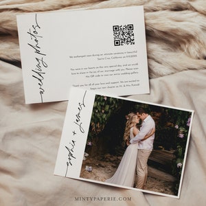 Hochzeitsfotos QR-Code-Karte, Elopement-Ankündigung, Hochzeitsfoto-Galerie QR-Code-Karte, bearbeitbare Vorlage, TEMPLETT, 5x7 #0032-101WPQR