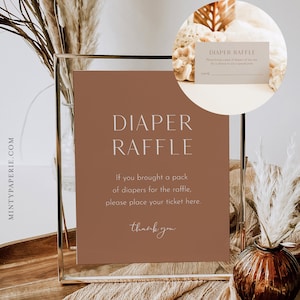 Terra Cotta Diaper Raffle Game, Minimalist Baby Shower Diaper Raffle Insert and Sign, Editable Template, INSTANT DOWNLOAD #0020-290BASG