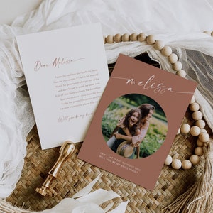 Boho Photo Bridesmaid Proposal Card, imprimible Will You Be My Bridesmaid, Maid of Honor, 100% Editable, Instant Download #0034T-113BMB