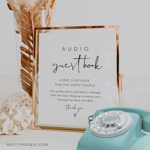 Audio Guest Book Sign, Telephone Guestbook, Leave a Message, Wedding Phone, Editable Template, Minimalist Sign, Instant, Templett #0031-43S