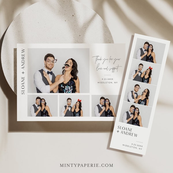 Photo Booth Strip Template, Minimalist Wedding Photo Booth Overlay, Photo Booth Frame, 100% Editable Text, Templett, 2x6, 4x6 #0026B-103PBC