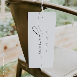 Reservierter Sitzplatz Tag, Hochzeit Reservierter Stuhl / Reihen Karte, Modern Minimalist, Bearbeitbare Vorlage, Sofort Download, Templett, 8x4 #024-109RS